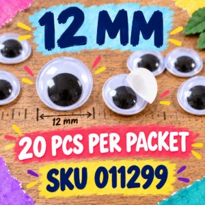 Plastic Movable Eyes (With Adhesive) - 12mm (20pcs/pkt)