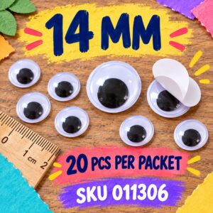 Plastic Movable Eyes (With Adhesive) - 14mm (20pcs/pkt)