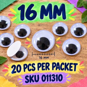 Plastic Movable Eyes (With Adhesive) - 16mm (20pcs/pkt)