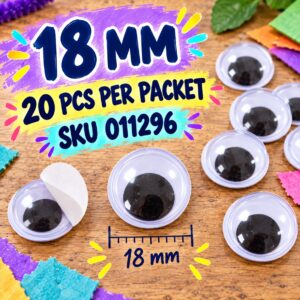 Plastic Movable Eyes (With Adhesive) - 18mm (20pcs/pkt)