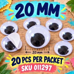 Plastic Movable Eyes (With Adhesive) - 20mm (20pcs/pkt)
