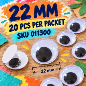 Plastic Movable Eyes (With Adhesive) - 22mm (20pcs/pkt)