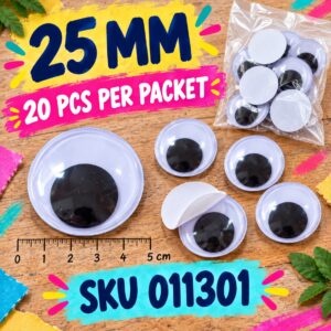 Plastic Movable Eyes (With Adhesive) - 25mm (20pcs/pkt)