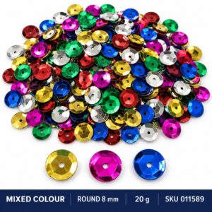Sequin Assorted 20g - Mixed Colour, Round 8mm