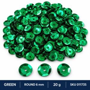 Sequin Assorted 20g - Green, Round 6mm