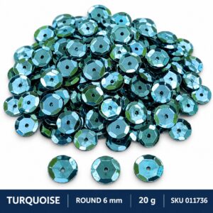 Sequin Assorted 20g - Turquoise, Round 6mm