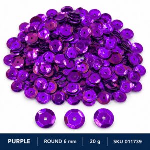 Sequin Assorted 20g - Purple, Round 6mm