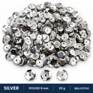 Sequin Assorted 20g - Silver, Round 6mm