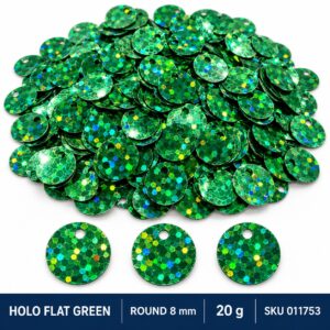 Sequin Assorted 20g - Holo Flat Green, Round 8mm