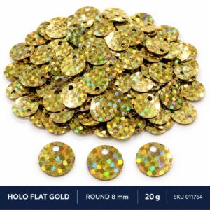 Sequin Assorted 20g - Holo Flat Gold, Round 8mm