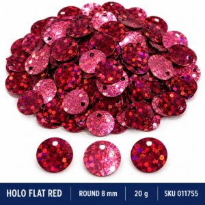 Sequin Assorted 20g - Holo Flat Red, Round 8mm