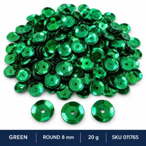 Sequin Assorted 20g - Green, Round 8mm