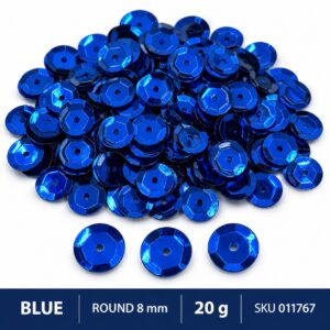 Sequin Assorted 20g - Blue, Round 8mm