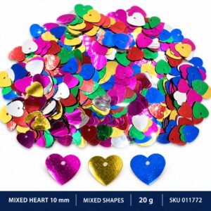 Sequin Assorted 20g - Mixed Heart 10mm, Mix