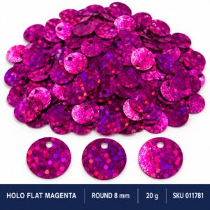 Sequin Assorted 20g - Holo Flat Magenta, Round 8mm