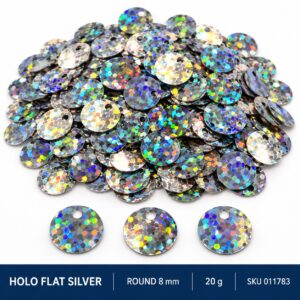 Sequin Assorted 20g - Holo Flat Silver, Round 8mm