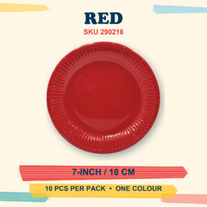 Paper Plates 7" (Coloured) 10Pcs/Pkt - Red