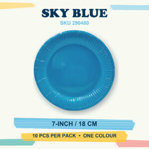 Paper Plates 7" (Coloured) 10Pcs/Pkt - Sky Blue