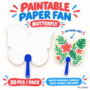 Paintable Paper Fan (20Pcs/Pkt) - Butterfly