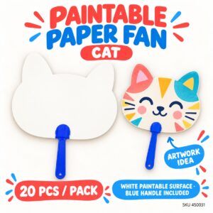 Paintable Paper Fan (20Pcs/Pkt) - Cat