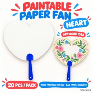 Paintable Paper Fan (20Pcs/Pkt) - Heart