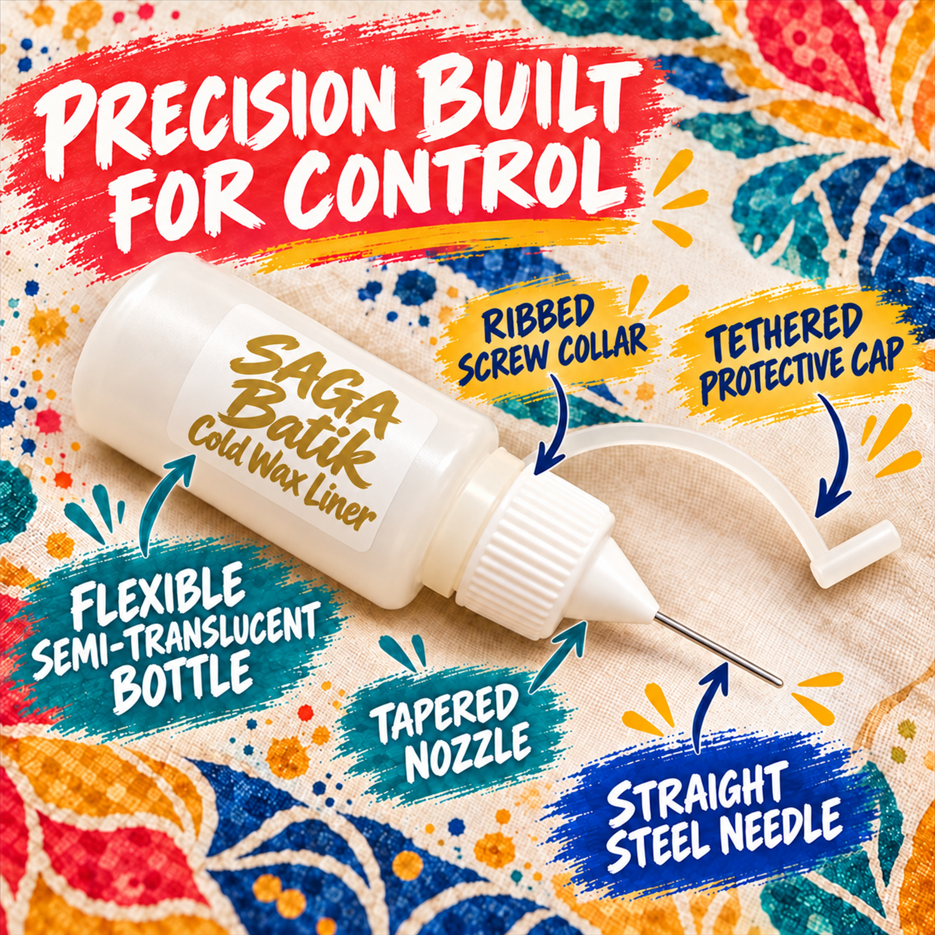 SAGA Batik Cold Wax Liner gold label and precision bottle construction
