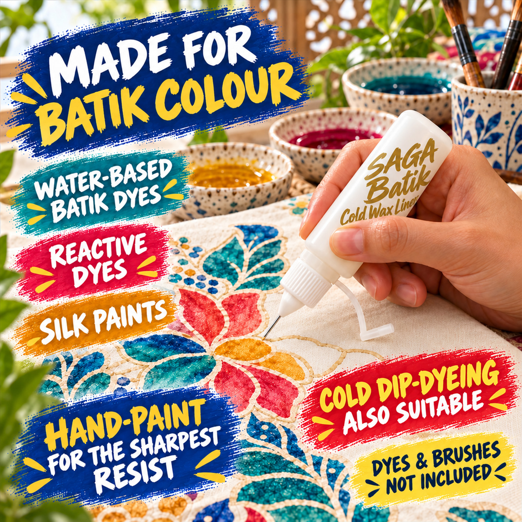 SAGA Batik Cold Wax Liner for water-based batik dyes, reactive dyes and silk paints