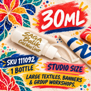 SAGA Batik Cold Wax Liner 30ml, one gold-labelled bottle, SKU 111092